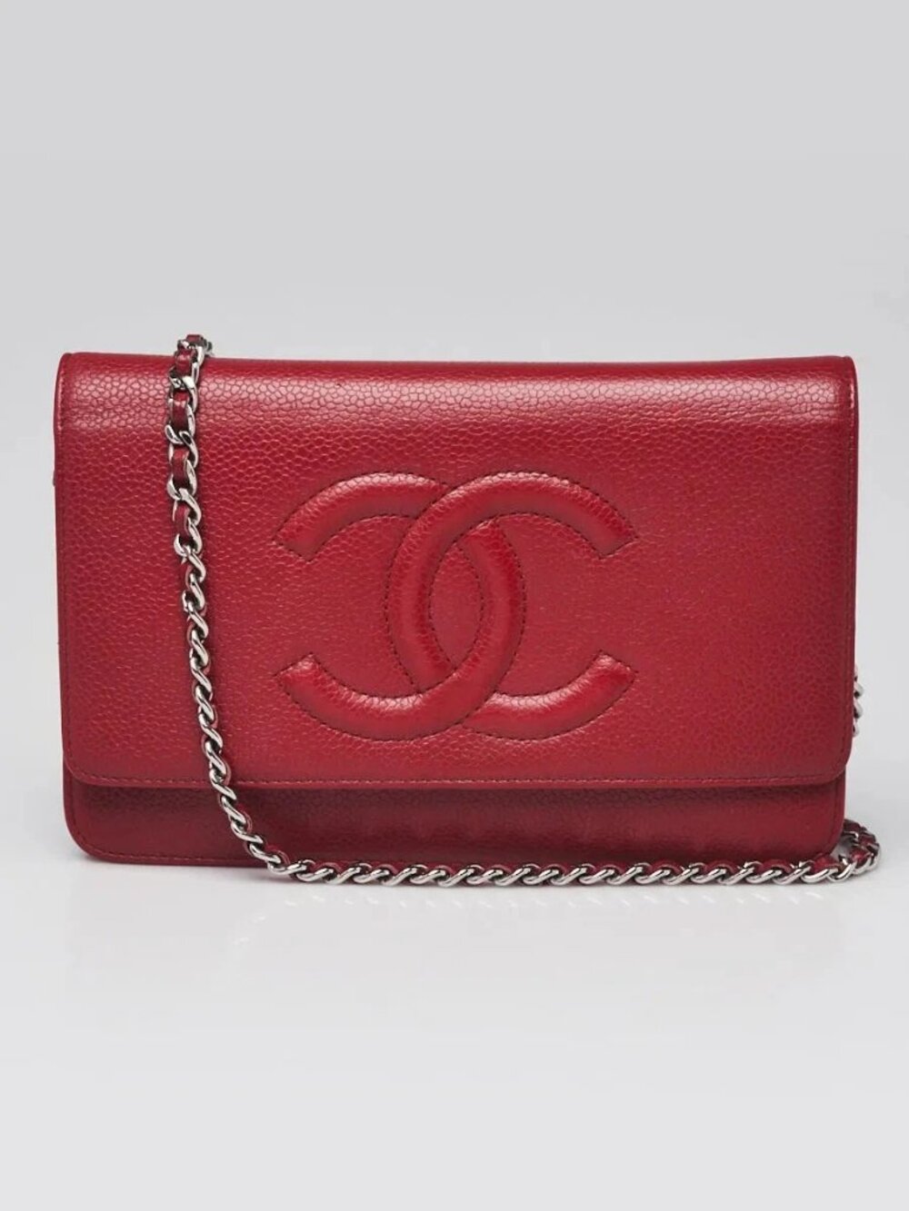 Chanel Red Caviar Leather Timeless WOC Clutch Bag